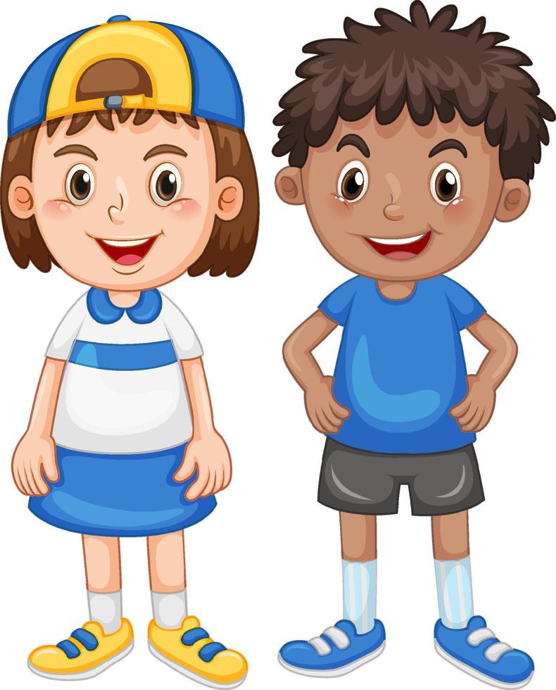 niño y niña con cara feliz vector