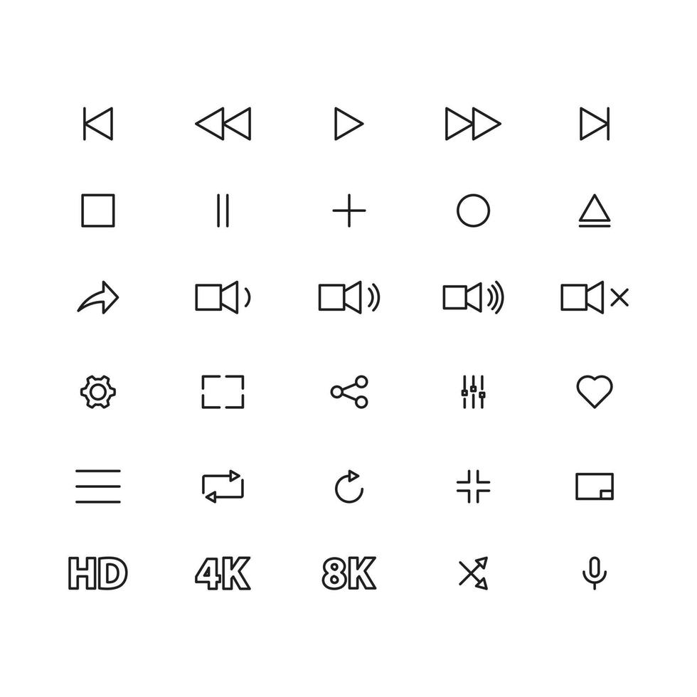vector de conjunto de iconos de reproductor multimedia para presentación de símbolo de sitio web