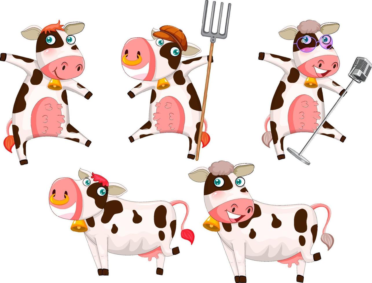 Set of different cows cartoon characters vector