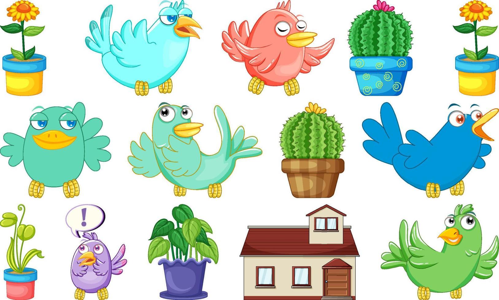 Set of houses and plants vector