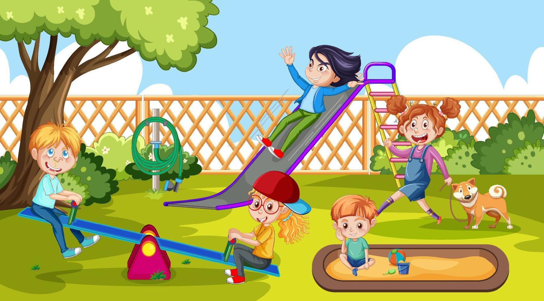 Happy children playing at playground vector