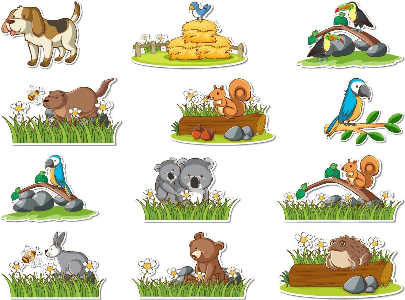 Sticker set of wild animals cartoon vector