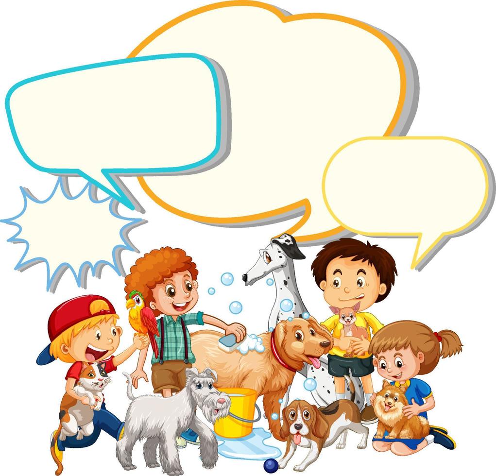 Speech bubble template with kids and pets vector