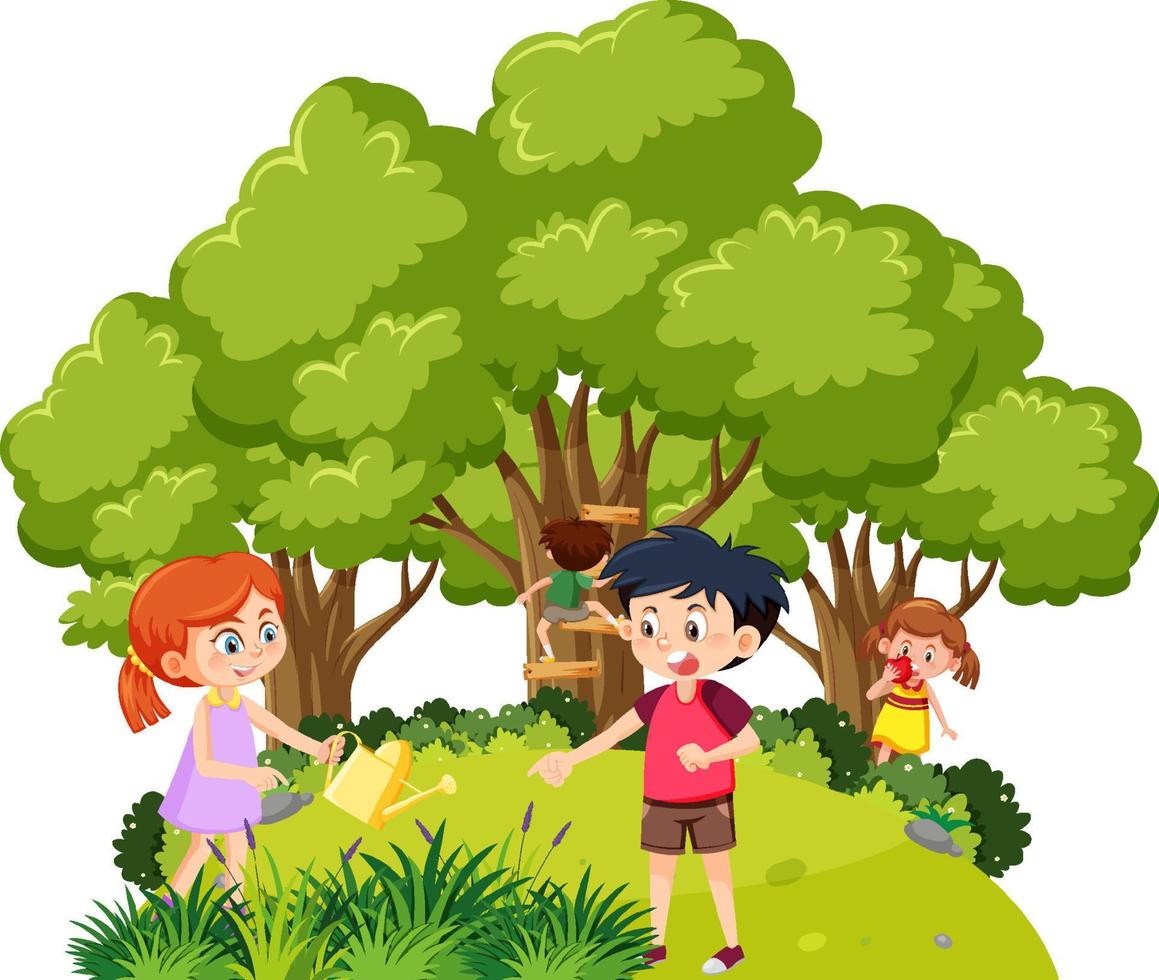 Happy people in the park gardening vector