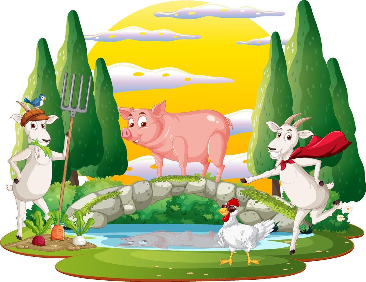 Happy animals in farm cartoon vector