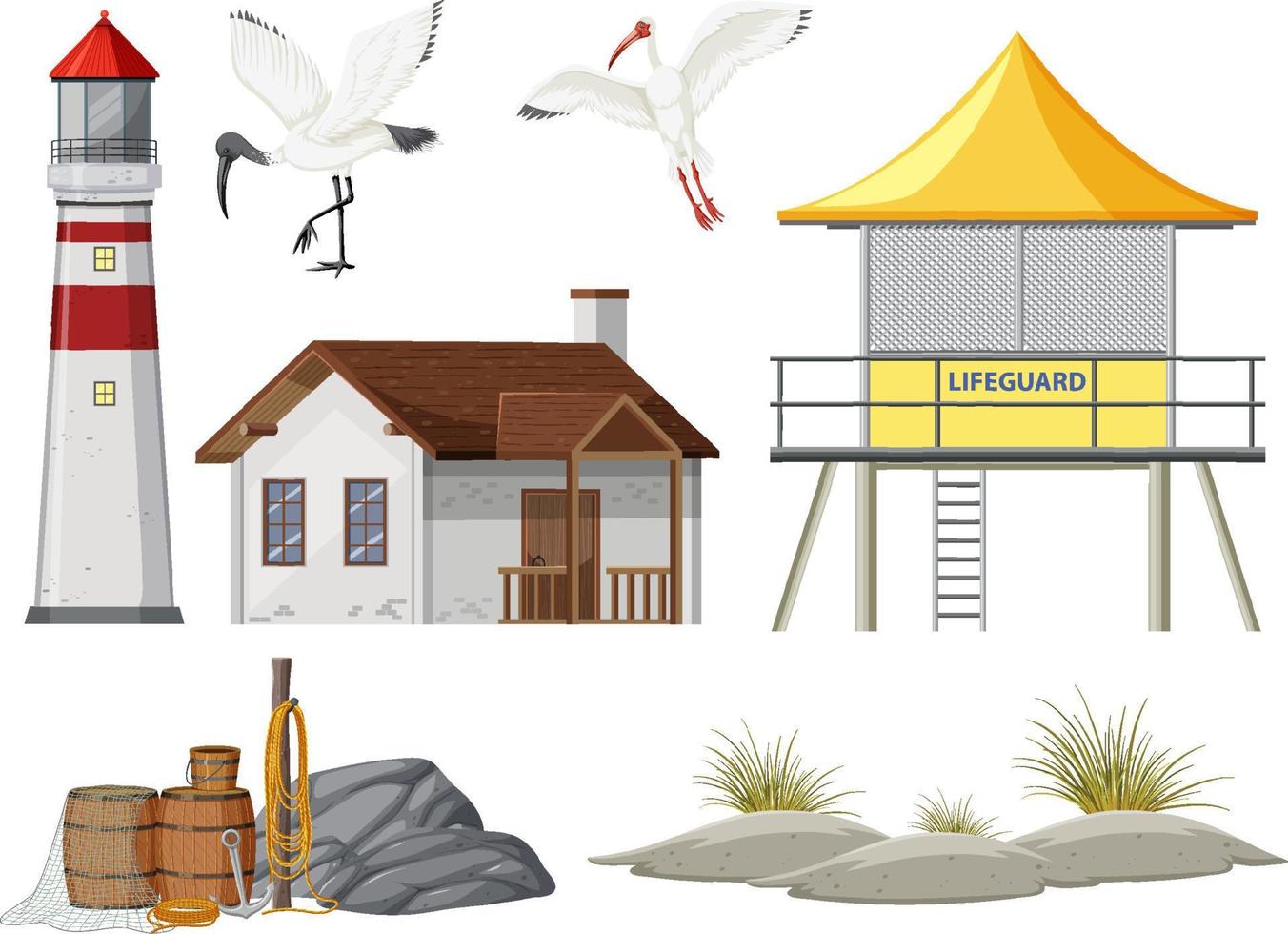 Set of lighthouse and lifeguard buildings vector