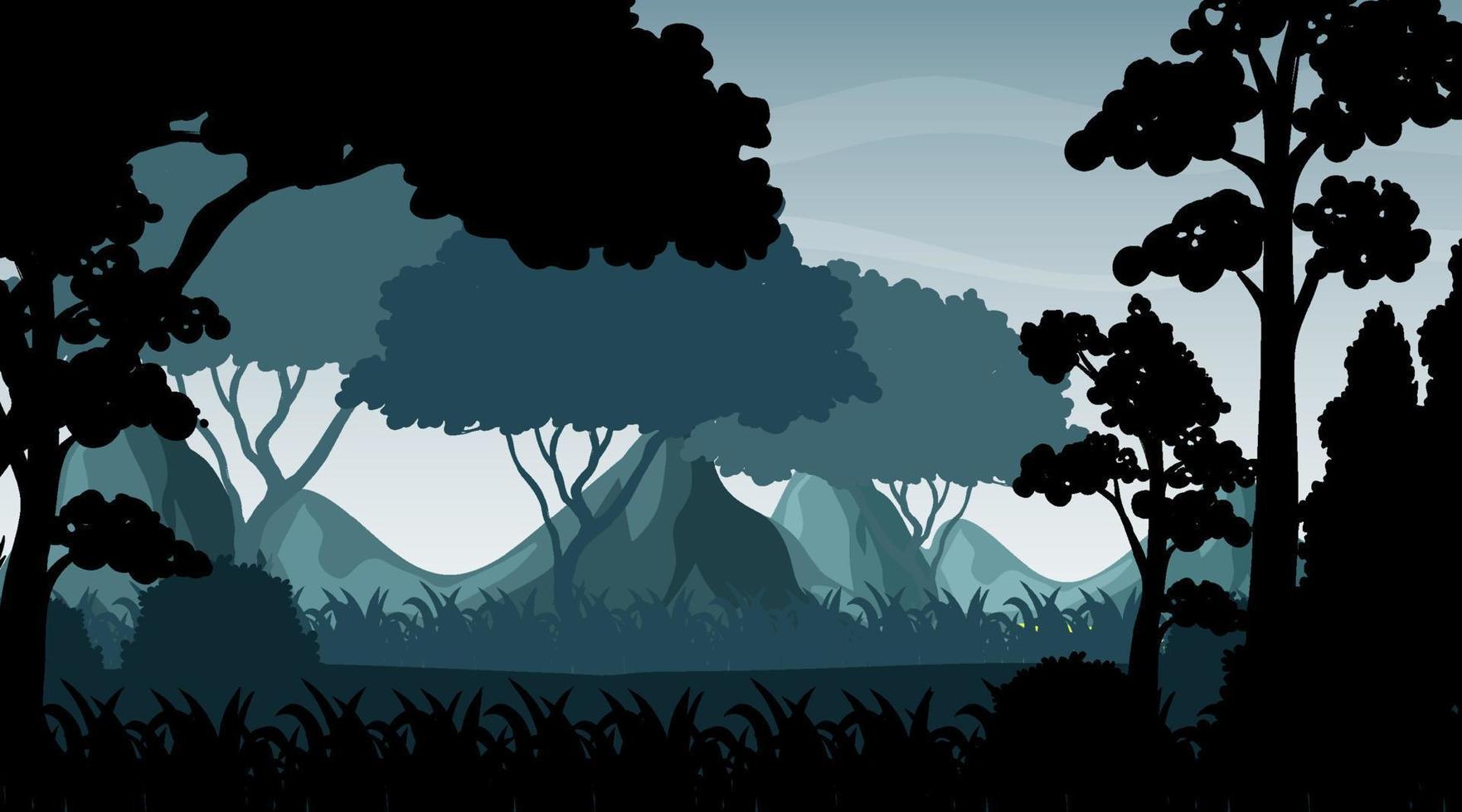 silueta, sombra, de, bosque, escena vector