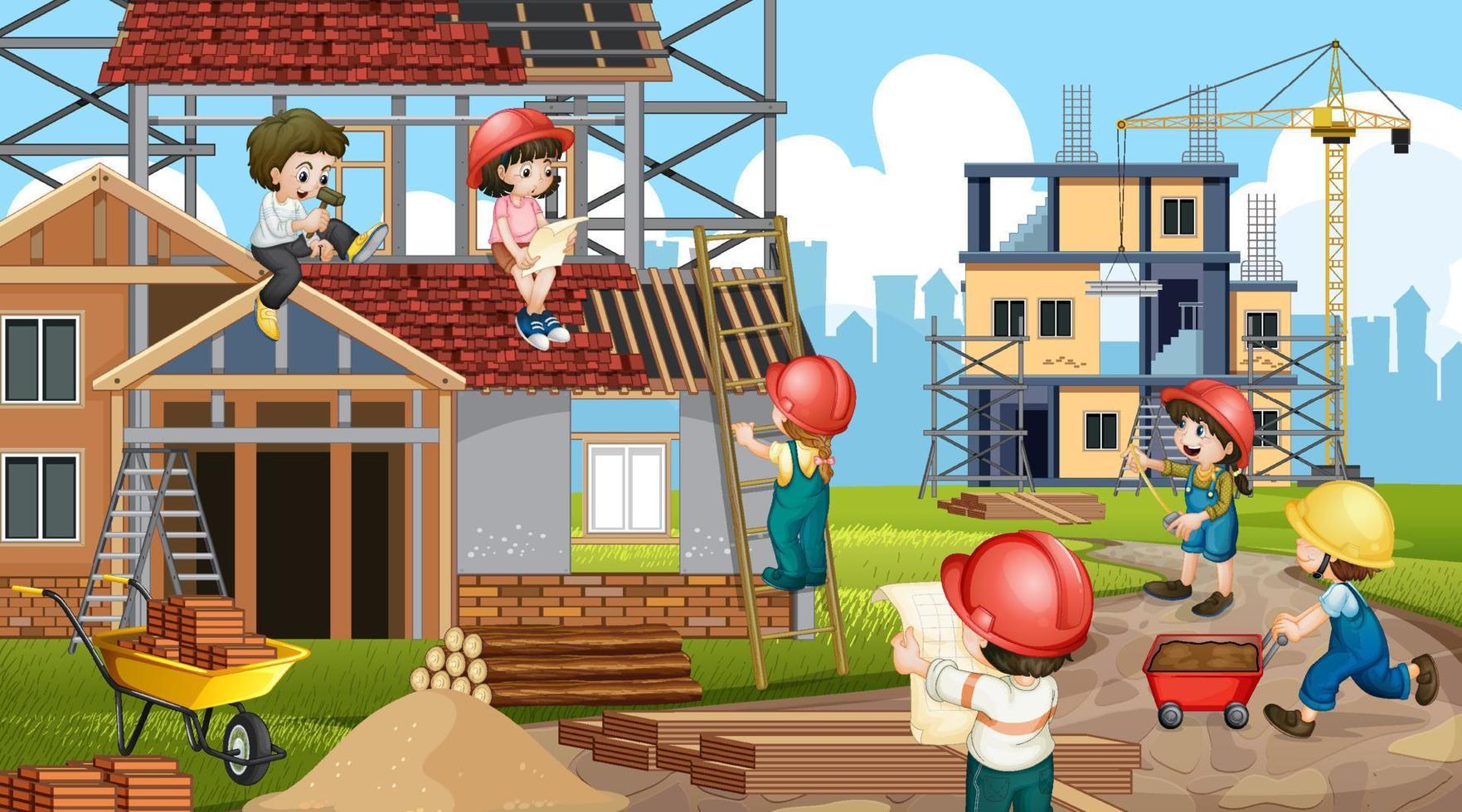 Cartoon scene of building construction site vector