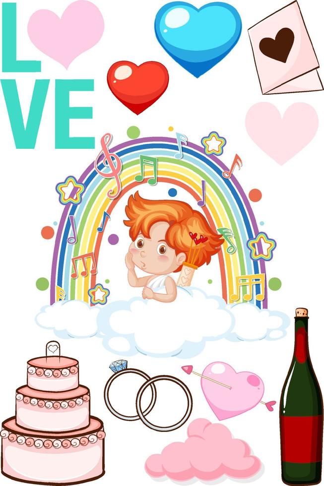 tema de san valentin con cupido y pastel vector