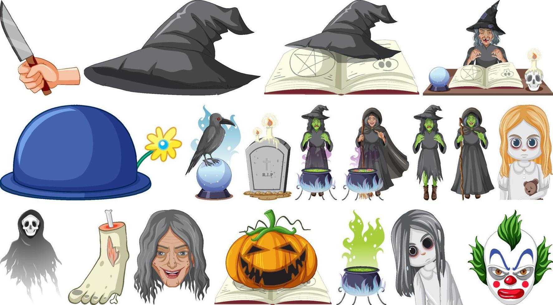 Halloween set with witch and zombie vector