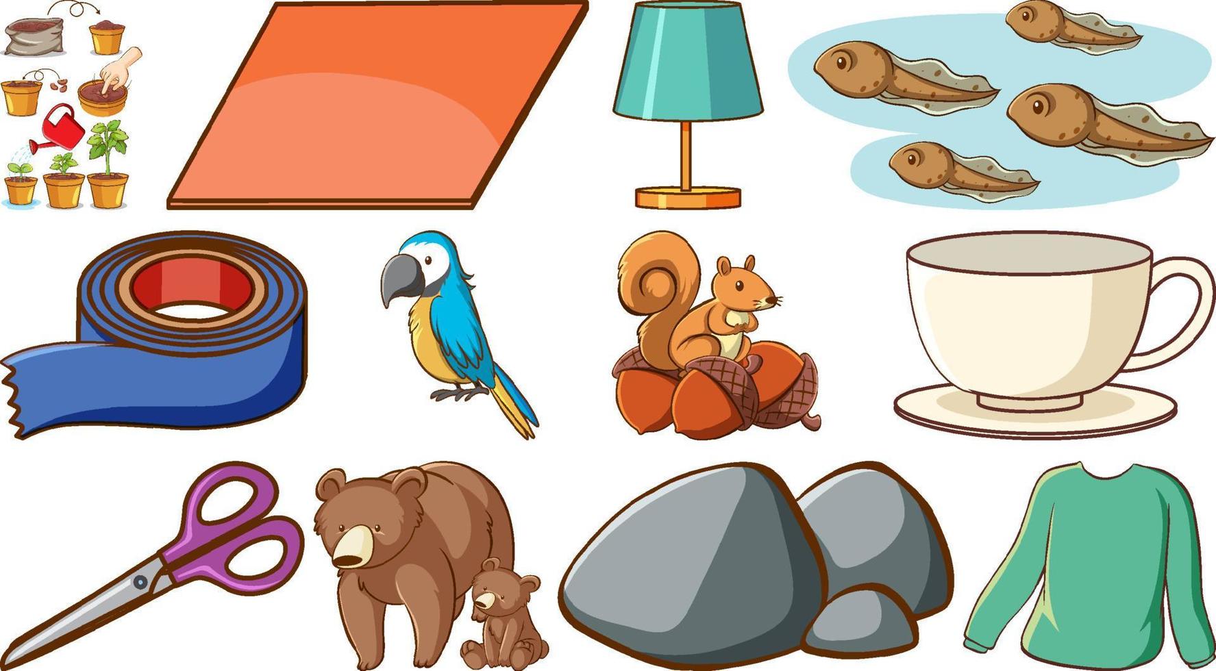 Cute animals and other objects vector