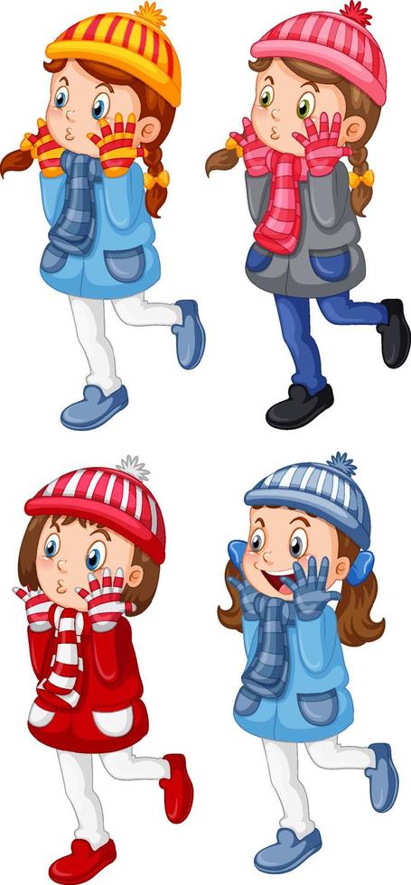 Set of girls wearing winter outfits vector