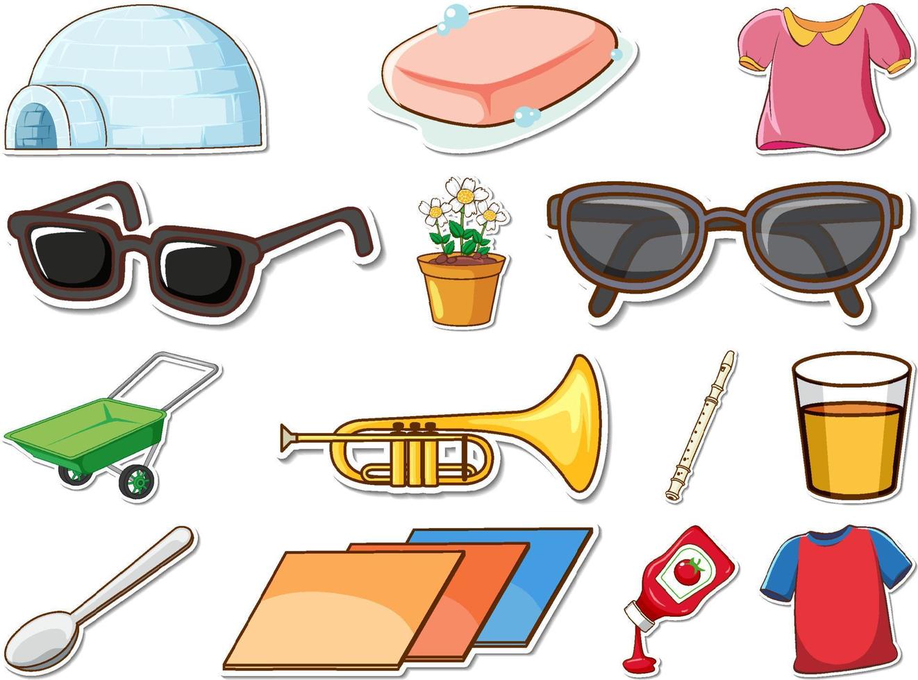 Sticker set of mixed daily objects vector