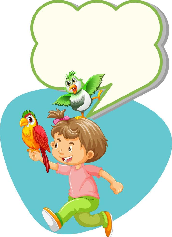 Speech bubble template with girl and birds vector