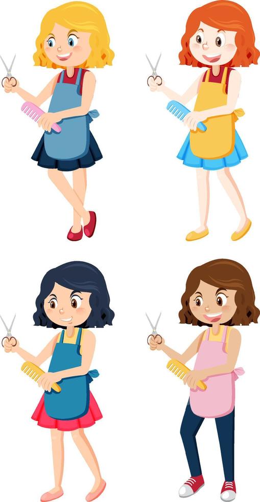 Set of different hairdressers holding scissors vector