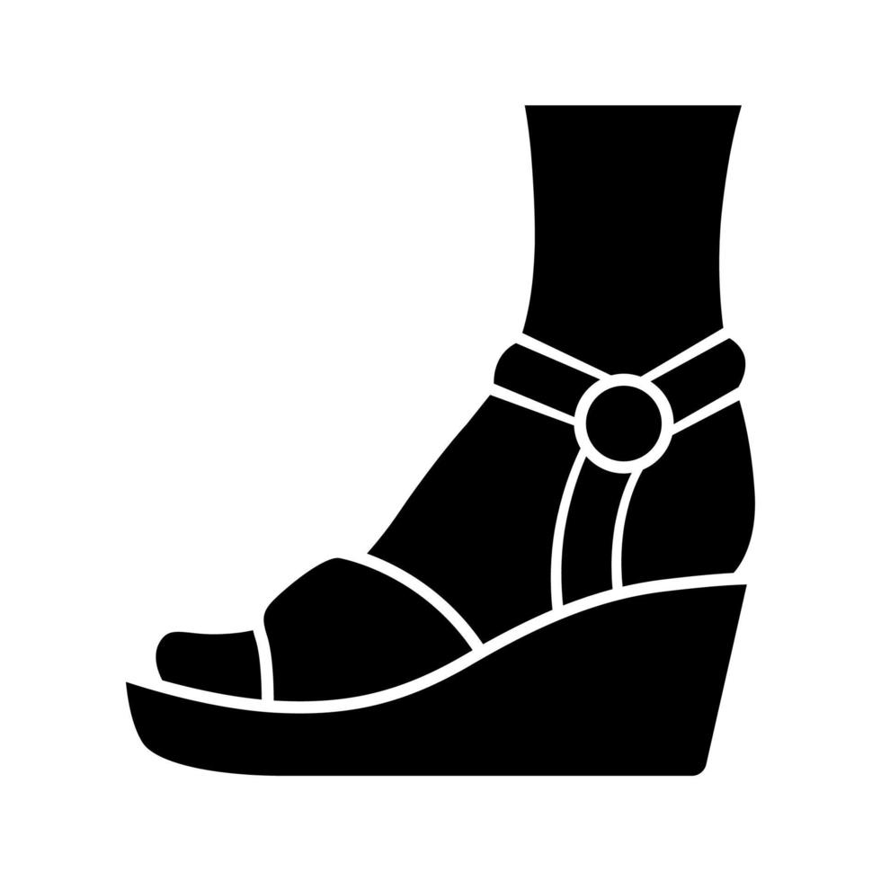 Wedges glyph icon. Woman stylish footwear. Female casual shoes, sandals with platform heel. Fashionable and trendy clothing accessory. Silhouette symbol. Negative space. Vector isolated illustration