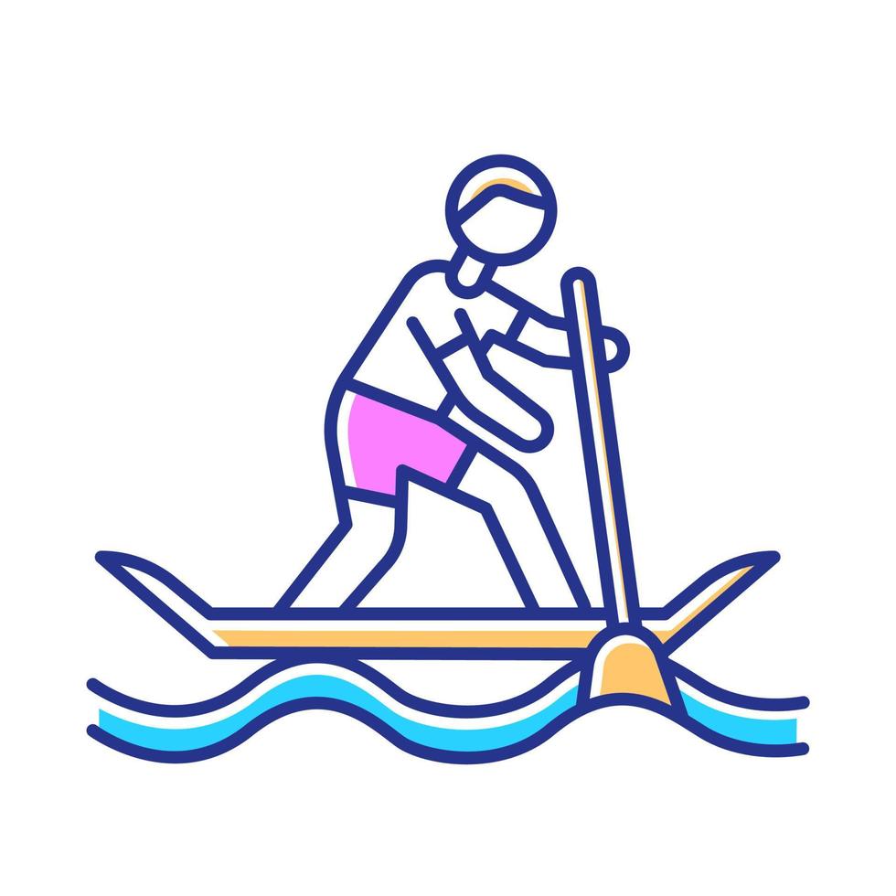 icono de color de paddle surf. sup boarding watersport, tipo de deporte submarino extremo. actividad recreativa al aire libre y hobby. Ocio arriesgado y aventurero. ilustración vectorial aislada vector