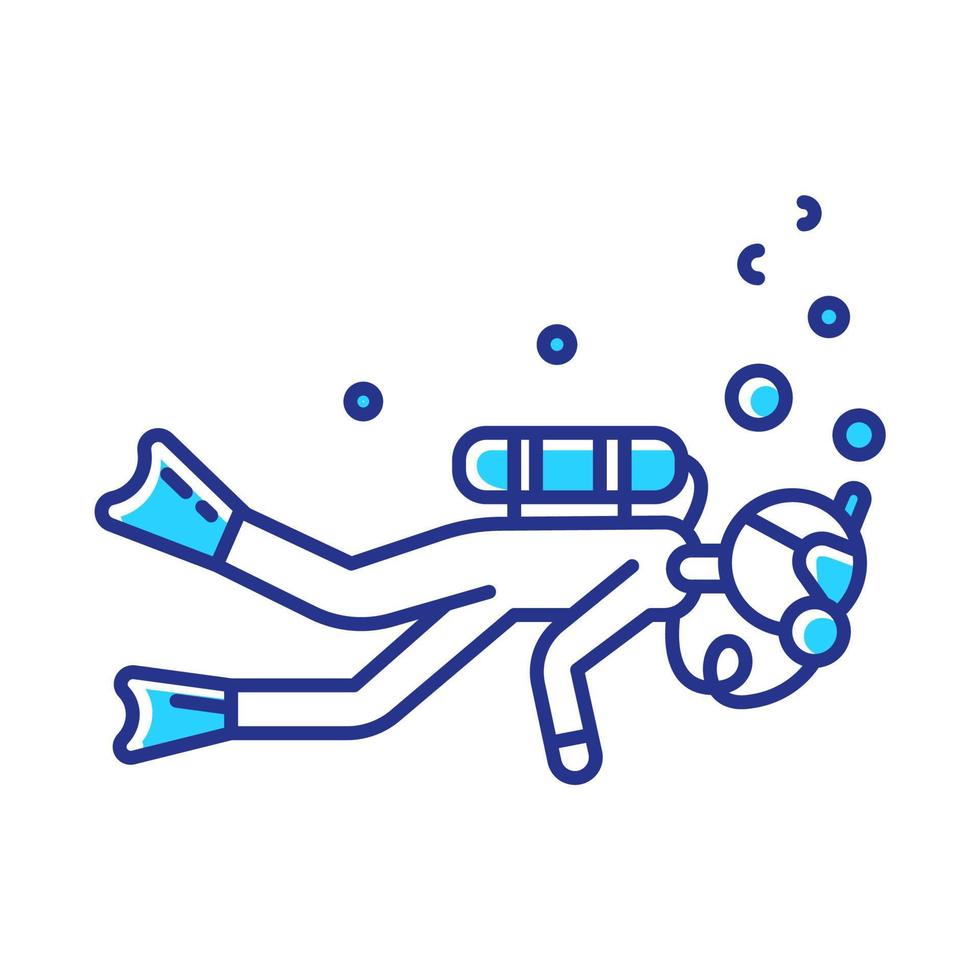 Scuba diving color icon. Watersport, extreme underwater kind of sport. Recreational outdoor activity and hobby. Risky and adventurous leisure. Snorkeling. Isolated vector illustration..