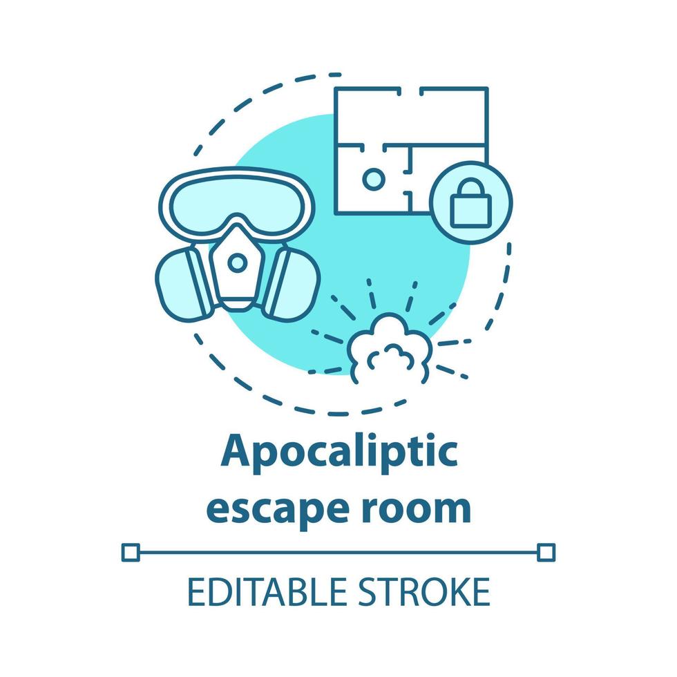 icono de concepto de sala de escape apocalíptico. ilustración de línea delgada de idea de búsqueda de tema de desastre. Juego de estrategia de guerra nuclear. supervivencia post apocalíptica. dibujo de contorno aislado vectorial. trazo editable. vector