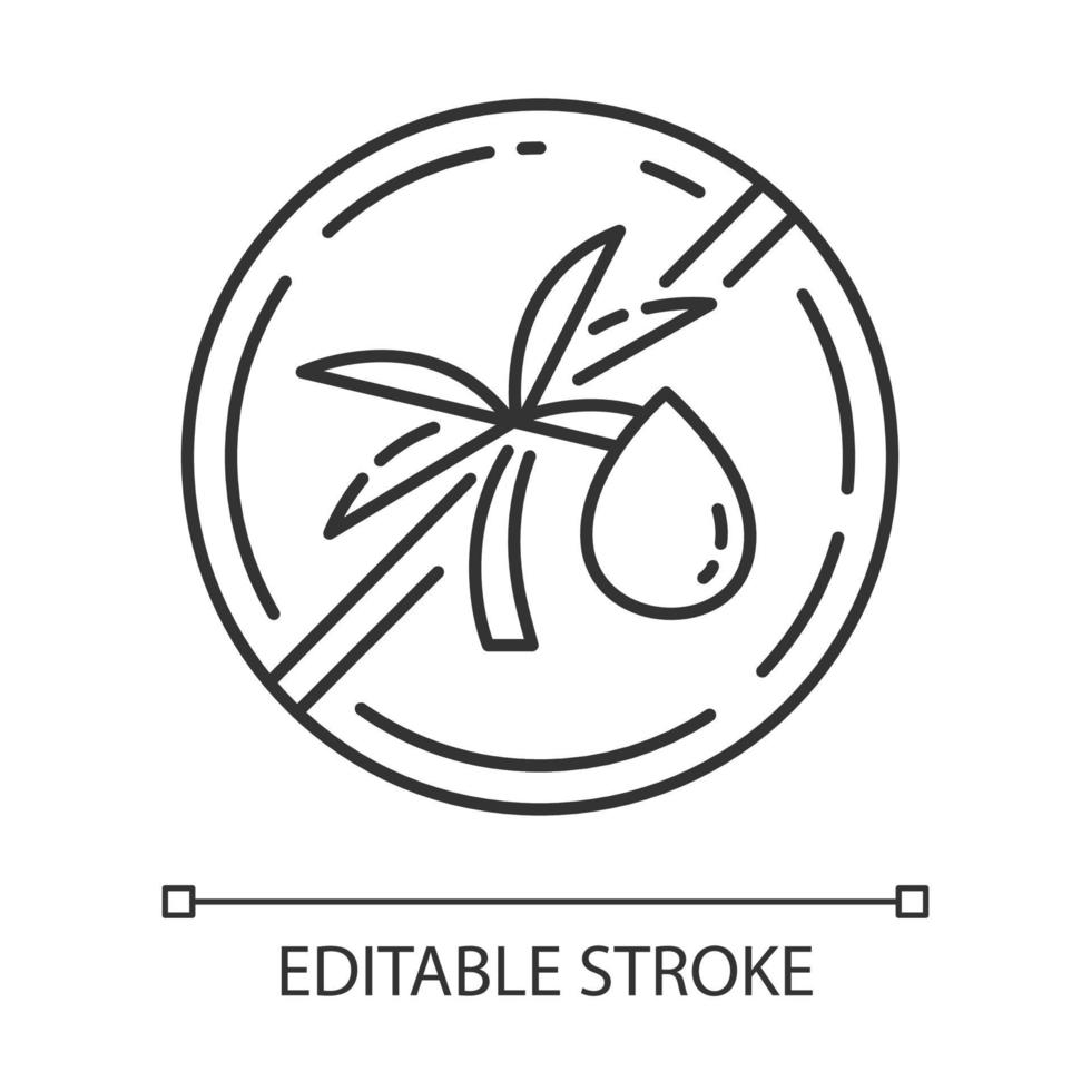 Palm oil free linear icon. Organic food without saturated fats. Product free ingredient. Thin line illustration. Contour symbol. Vector isolated outline drawing. Editable stroke