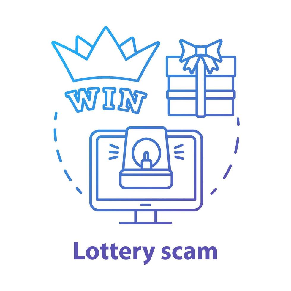 Lottery scam concept icon. Fake win. Illegal gambling and fraud. Online trickery. Financial deception idea thin line illustration. Vector isolated outline drawing