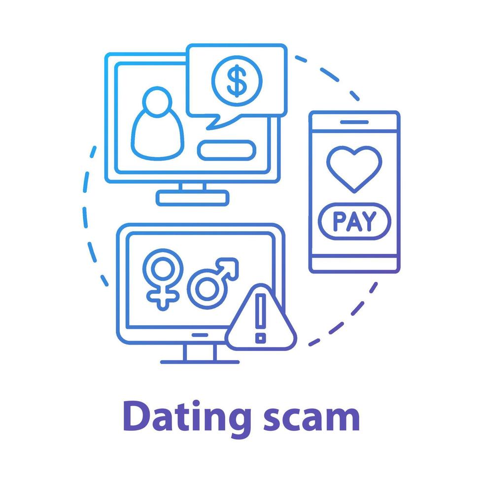 Dating scam concept icon. Love cheating, fraud. Feigning of romantic intentions. Mail order bride swindle idea thin line illustration. Vector isolated outline drawing