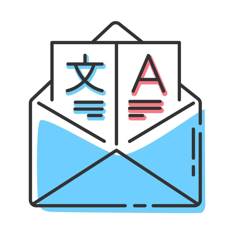 Language translation services color icon. International business communication. Message interpretation. Email professional translation. Isolated vector illustration