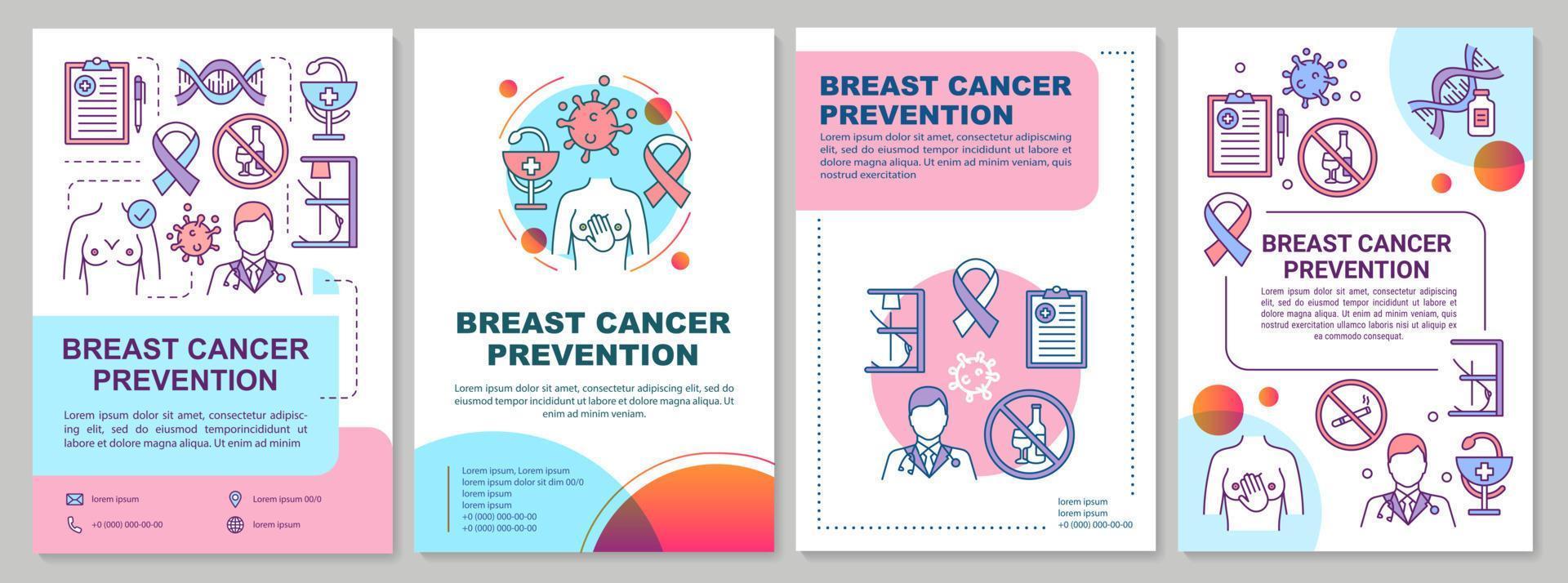 plantilla de folleto de prevención del cáncer de mama. salud de la mujer. folleto, folleto, folleto impreso, diseño de portada con ilustraciones lineales. diseños de páginas vectoriales para revistas, informes anuales, carteles publicitarios vector