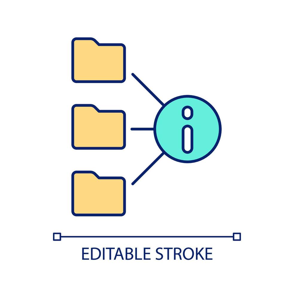 Business intelligence RGB color icon. Information in file folders for database. Data storage. Isolated vector illustration. Simple filled line drawing. Editable stroke.