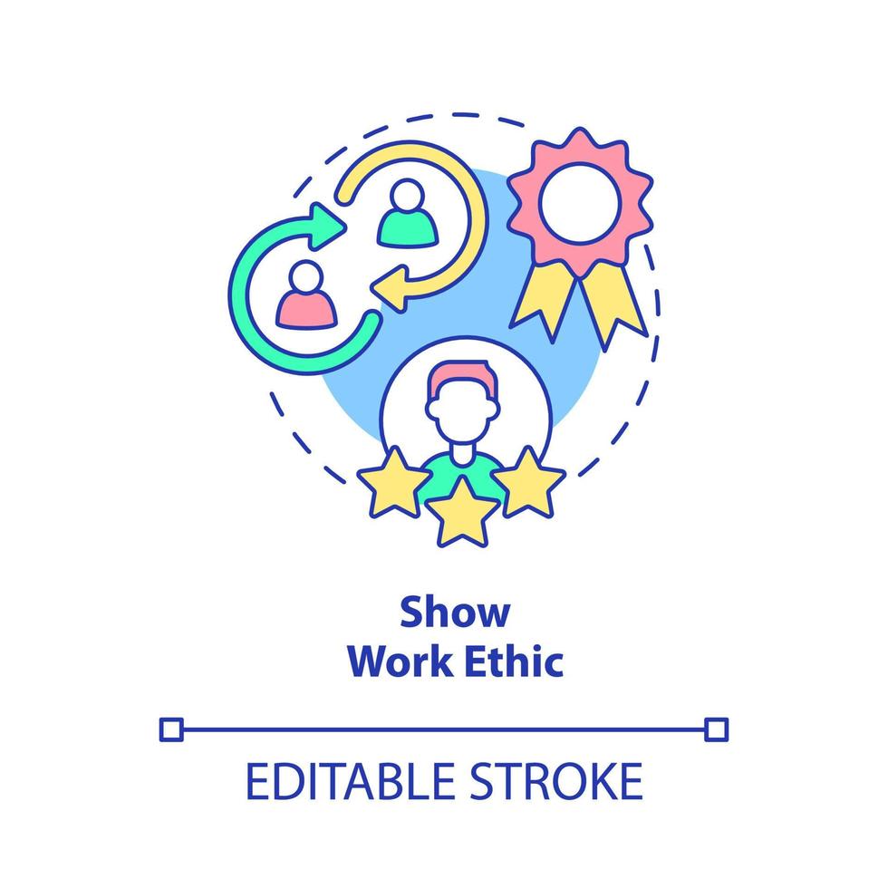 Show work ethic concept icon. Moral principles. Customer service tips abstract idea thin line illustration. Isolated outline drawing. Editable stroke. vector