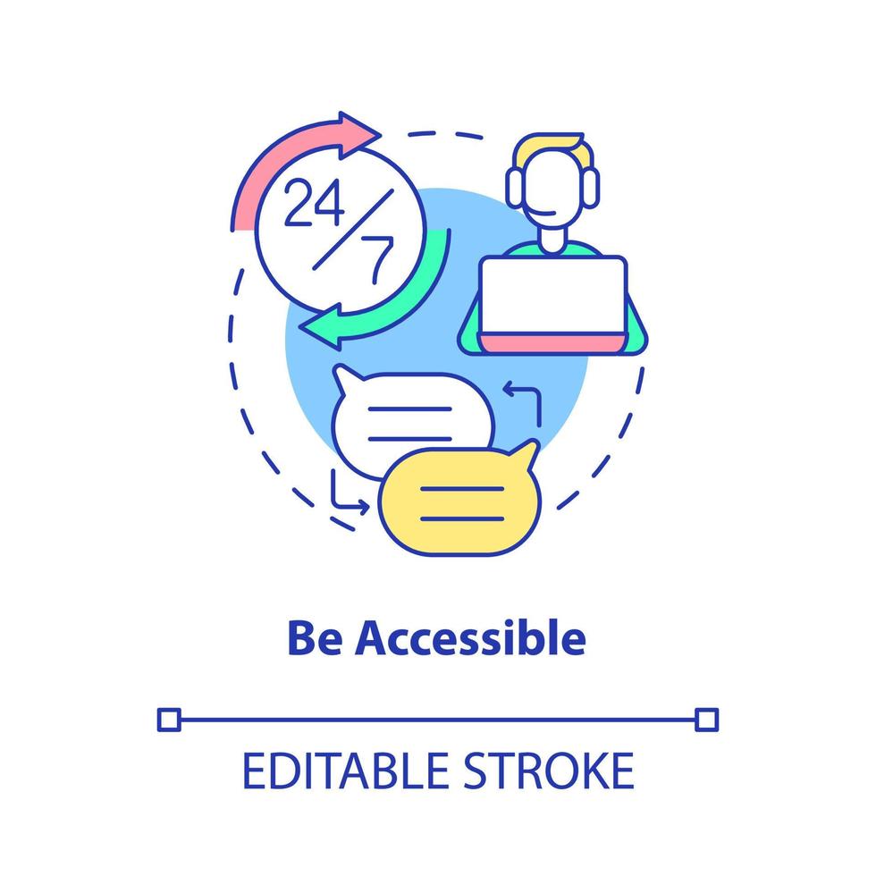 Be accessible concept icon. Be in touch with clients. Customer service tips abstract idea thin line illustration. Isolated outline drawing. Editable stroke. vector