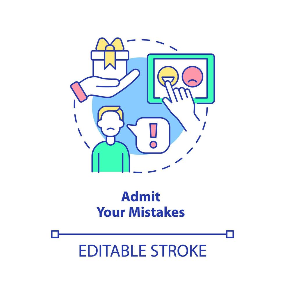 Admit your mistakes concept icon. Take responsibility. Customer service tips abstract idea thin line illustration. Isolated outline drawing. Editable stroke. vector