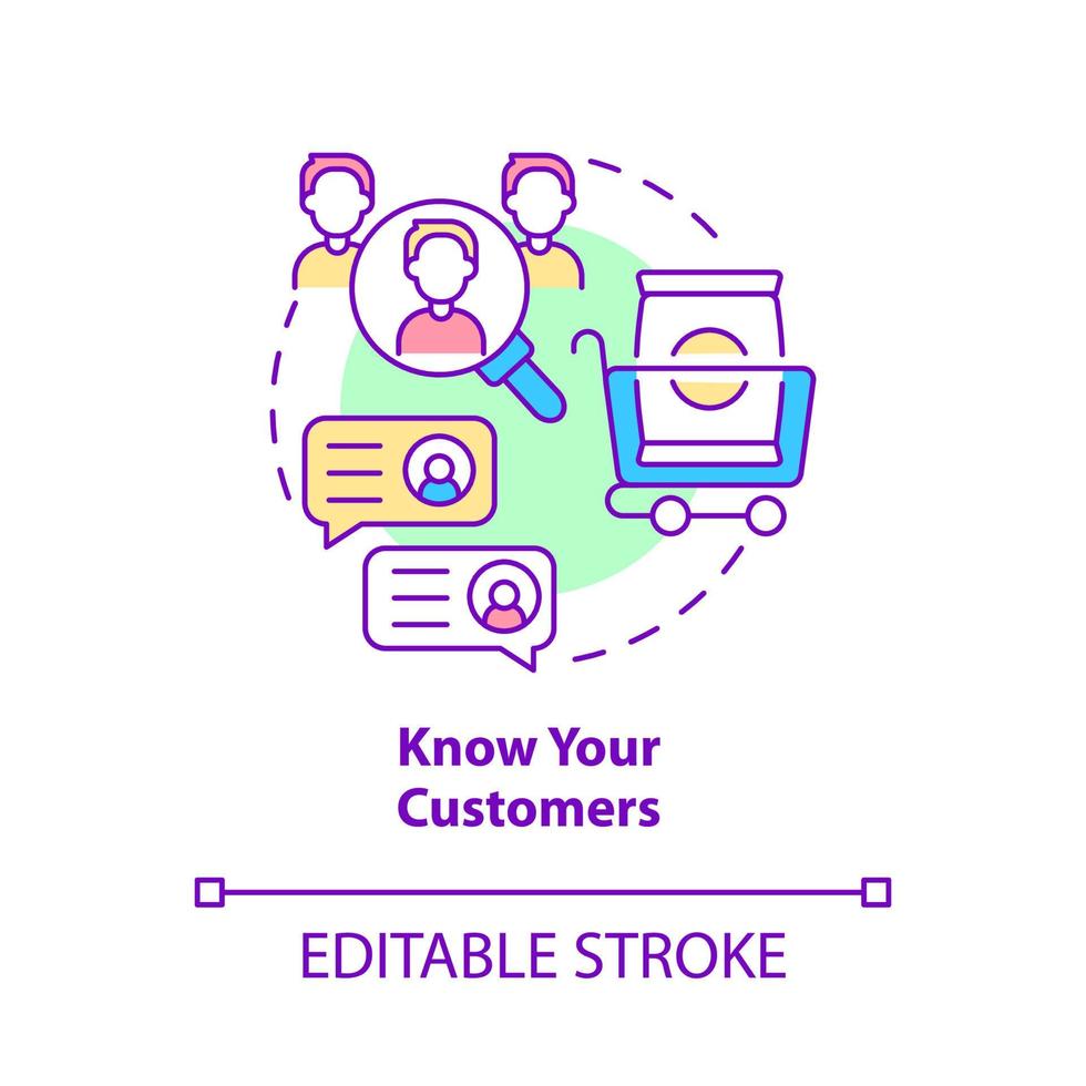 Know your customers concept icon. Preferences and tastes. Client service tips abstract idea thin line illustration. Isolated outline drawing. Editable stroke. vector