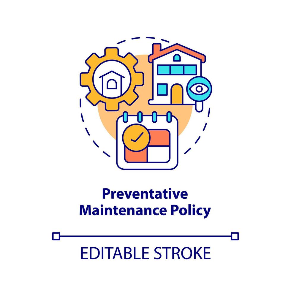 icono de concepto de política de mantenimiento preventivo. gestión de la propiedad idea abstracta ilustración de línea delgada. dibujo de contorno aislado. trazo editable. vector