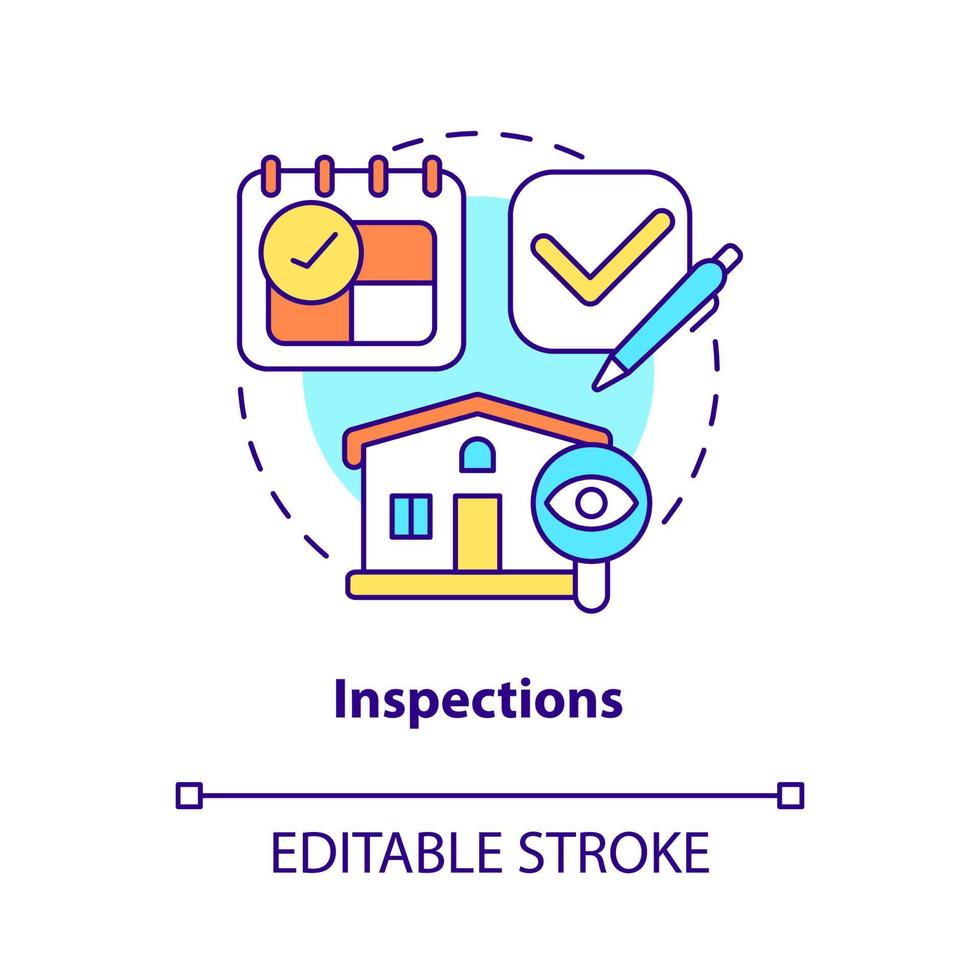 icono del concepto de inspecciones. revisión periódica de la propiedad de alquiler idea abstracta ilustración de línea delgada. dibujo de contorno aislado. trazo editable. vector