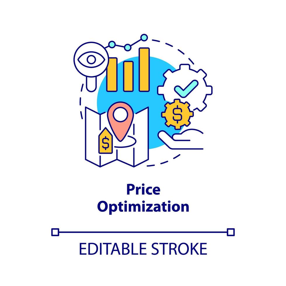 icono del concepto de optimización de precios. sistema de gestión de propiedades en hoteles idea abstracta ilustración de línea delgada. dibujo de contorno aislado. trazo editable. vector