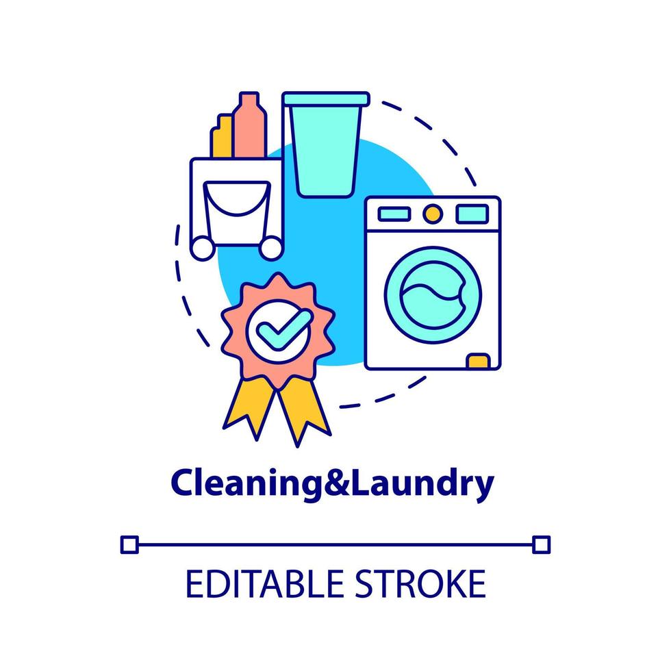 Cleaning and laundry concept icon. Real estate management. Hotel service abstract idea thin line illustration. Isolated outline drawing. Editable stroke. vector