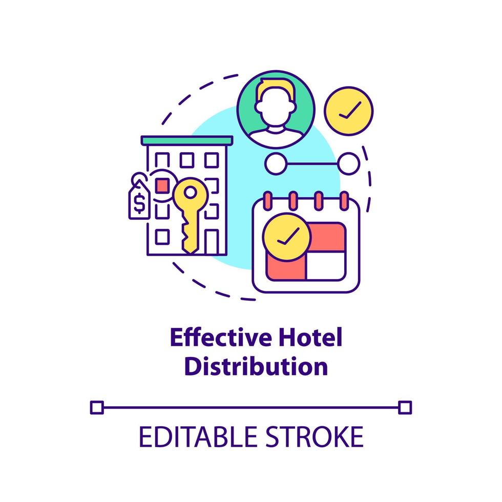 Effective hotel distribution concept icon. Real estate management abstract idea thin line illustration. Isolated outline drawing. Editable stroke. vector