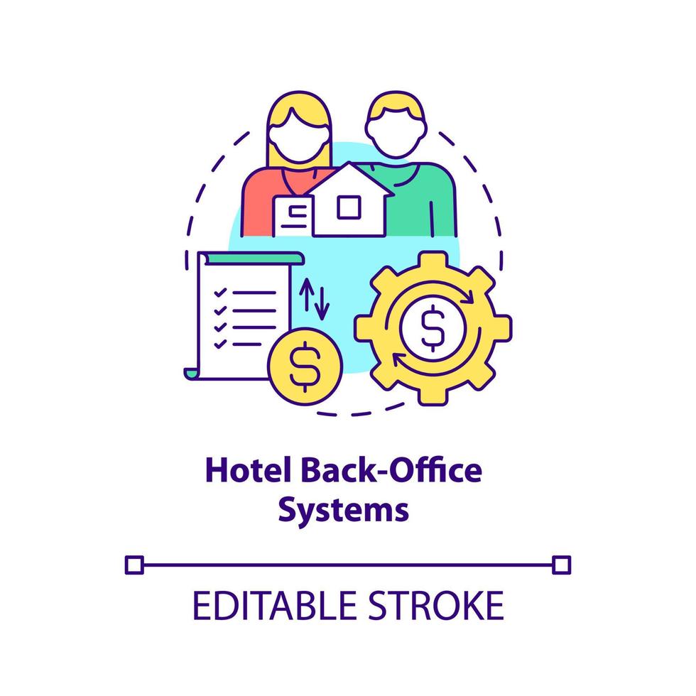 Hotel back-office systems concept icon. Property management systems abstract idea thin line illustration. Isolated outline drawing. Editable stroke. vector