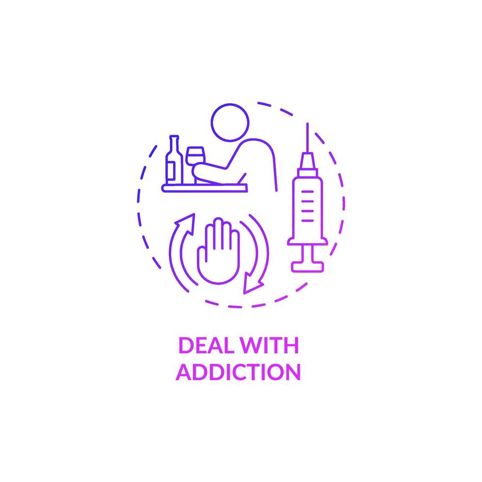 Deal with addiction purple gradient concept icon. Drug and alcohol dependence treatment abstract idea thin line illustration. Isolated outline drawing vector