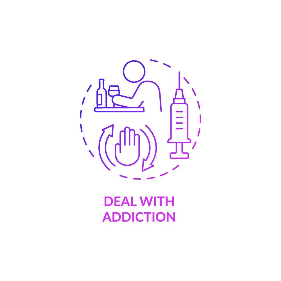 Deal with addiction purple gradient concept icon. Drug and alcohol dependence treatment abstract idea thin line illustration. Isolated outline drawing vector