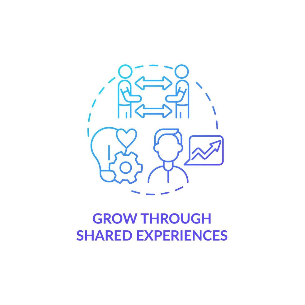 Grow through shared experiences blue gradient concept icon. Decreasing depression feeling abstract idea thin line illustration. Isolated outline drawing vector