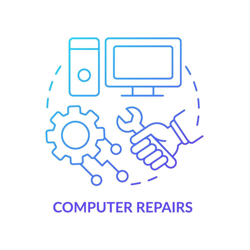 Computer repairs blue gradient concept icon. Fix and problem resolve. Type of services abstract idea thin line illustration. Isolated outline drawing vector