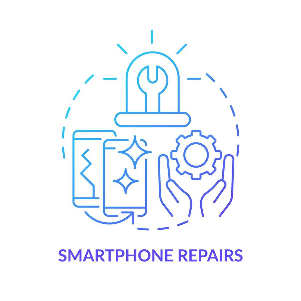 Icono de concepto de degradado azul de reparación de smartphone. dispositivo portátil y móvil. tipo de servicio idea abstracta ilustración de línea delgada. dibujo de contorno aislado vector