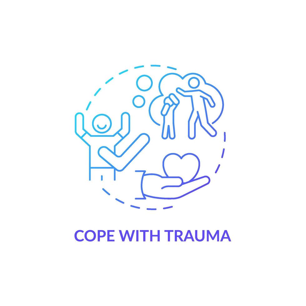 Cope with trauma blue gradient concept icon. Support group intervention abstract idea thin line illustration. PTSD treatment. Isolated outline drawing vector