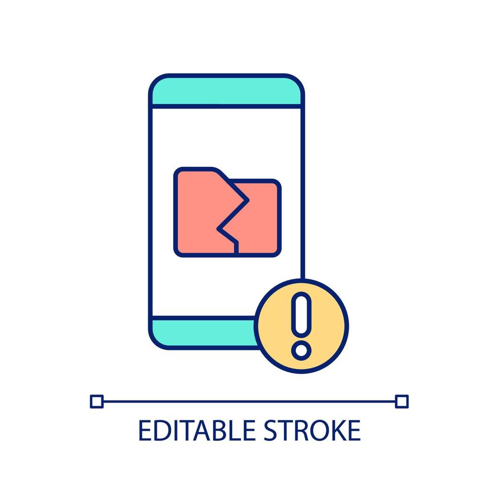 Mobile error control RGB color icon. Technology optimization and problem detection. Search for file. Isolated vector illustration. Simple filled line drawing. Editable stroke.