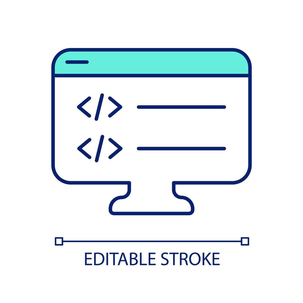 Writing script for website RGB color icon. Web programmer. Coding computer software. System administration. Isolated vector illustration. Simple filled line drawing. Editable stroke.