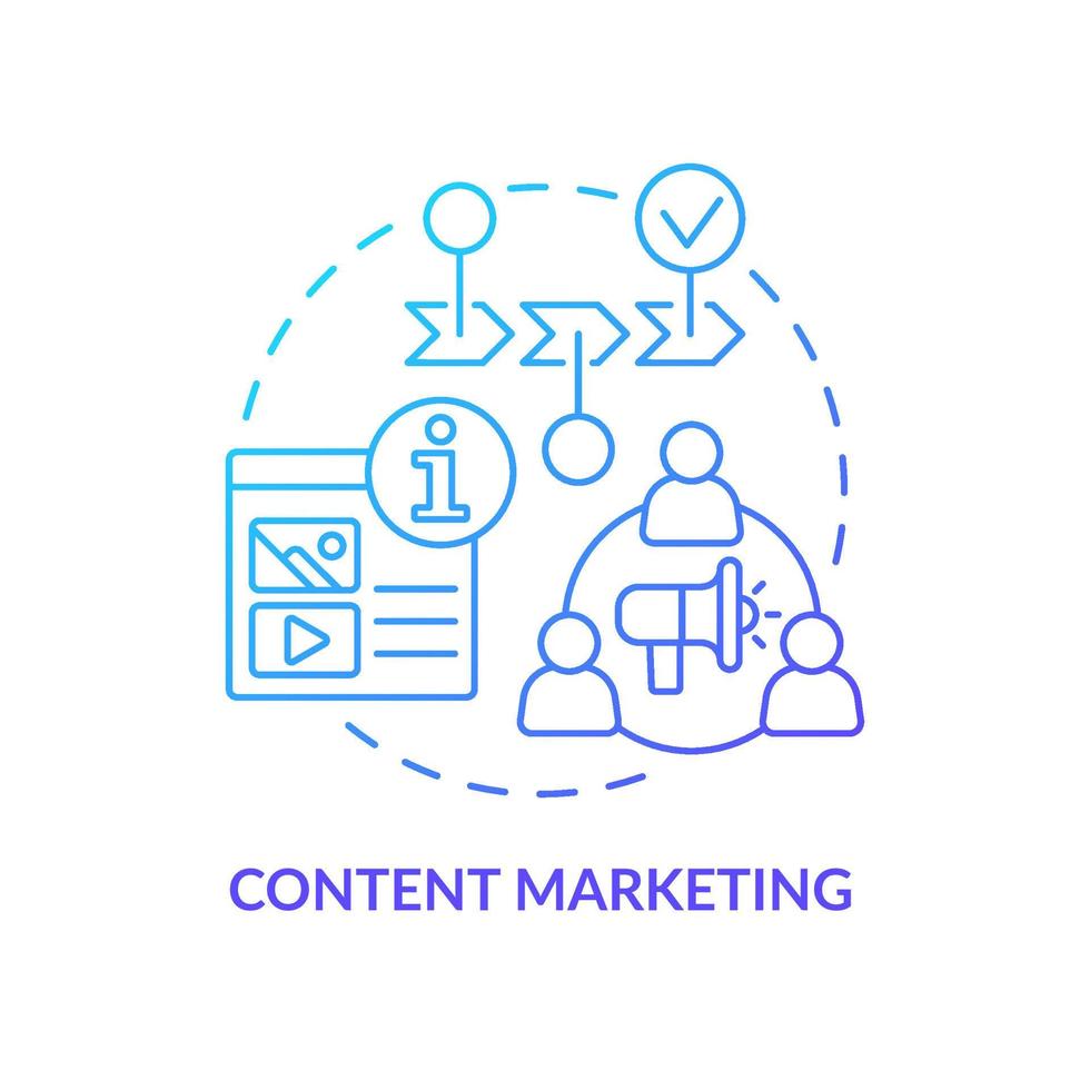 icono de concepto de gradiente azul de marketing de contenido. estrategia publicitaria que proporciona una idea abstracta ilustración de línea delgada. dibujo de contorno aislado. vector