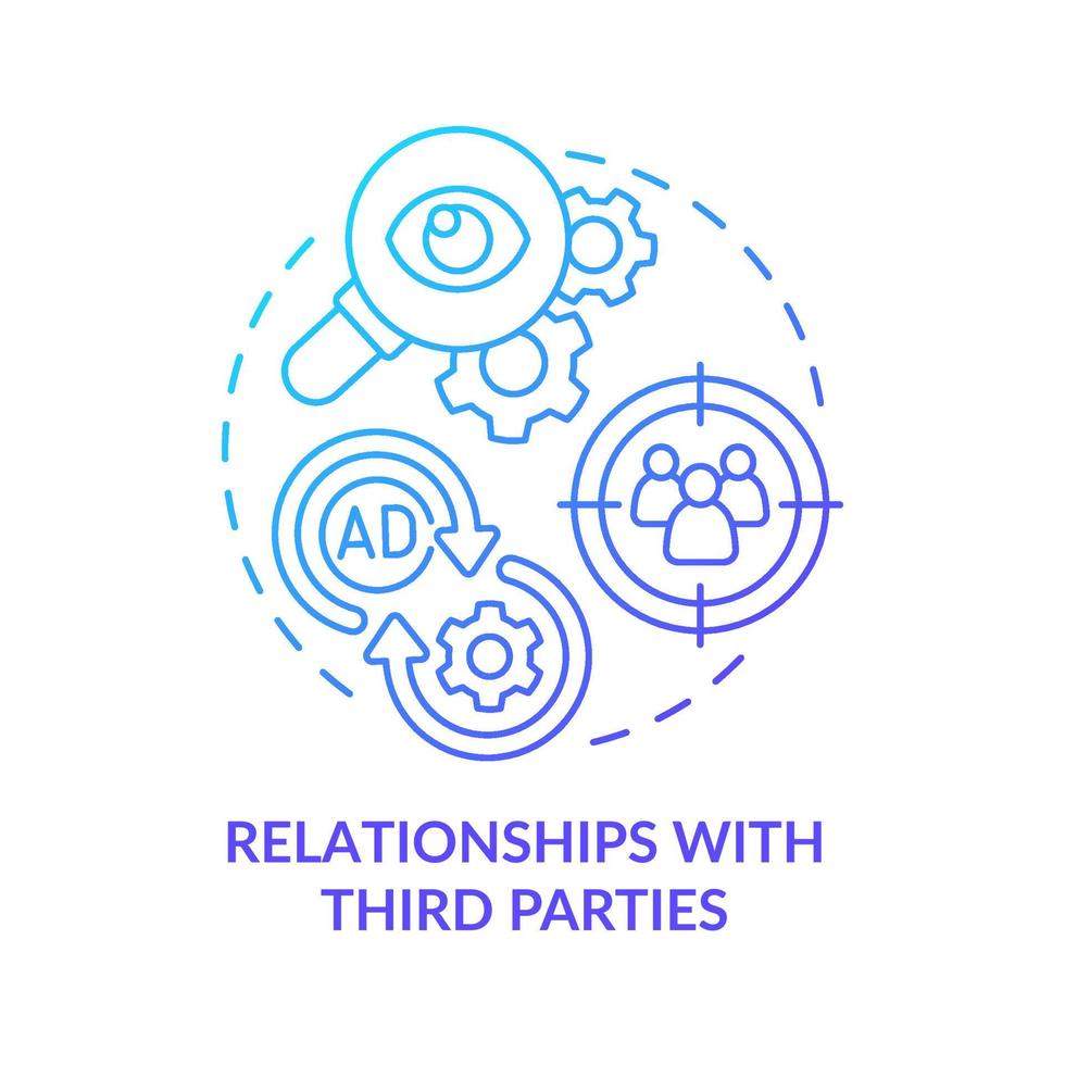 Relationships with third parties blue gradient concept icon. Marketing strategy abstract idea thin line illustration. Isolated outline drawing. vector