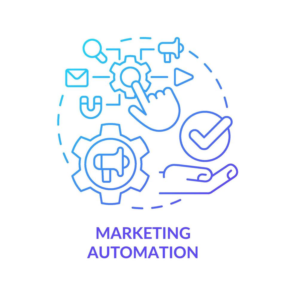 Marketing automation blue gradient concept icon. Advertising channels optimization abstract idea thin line illustration. Isolated outline drawing. vector